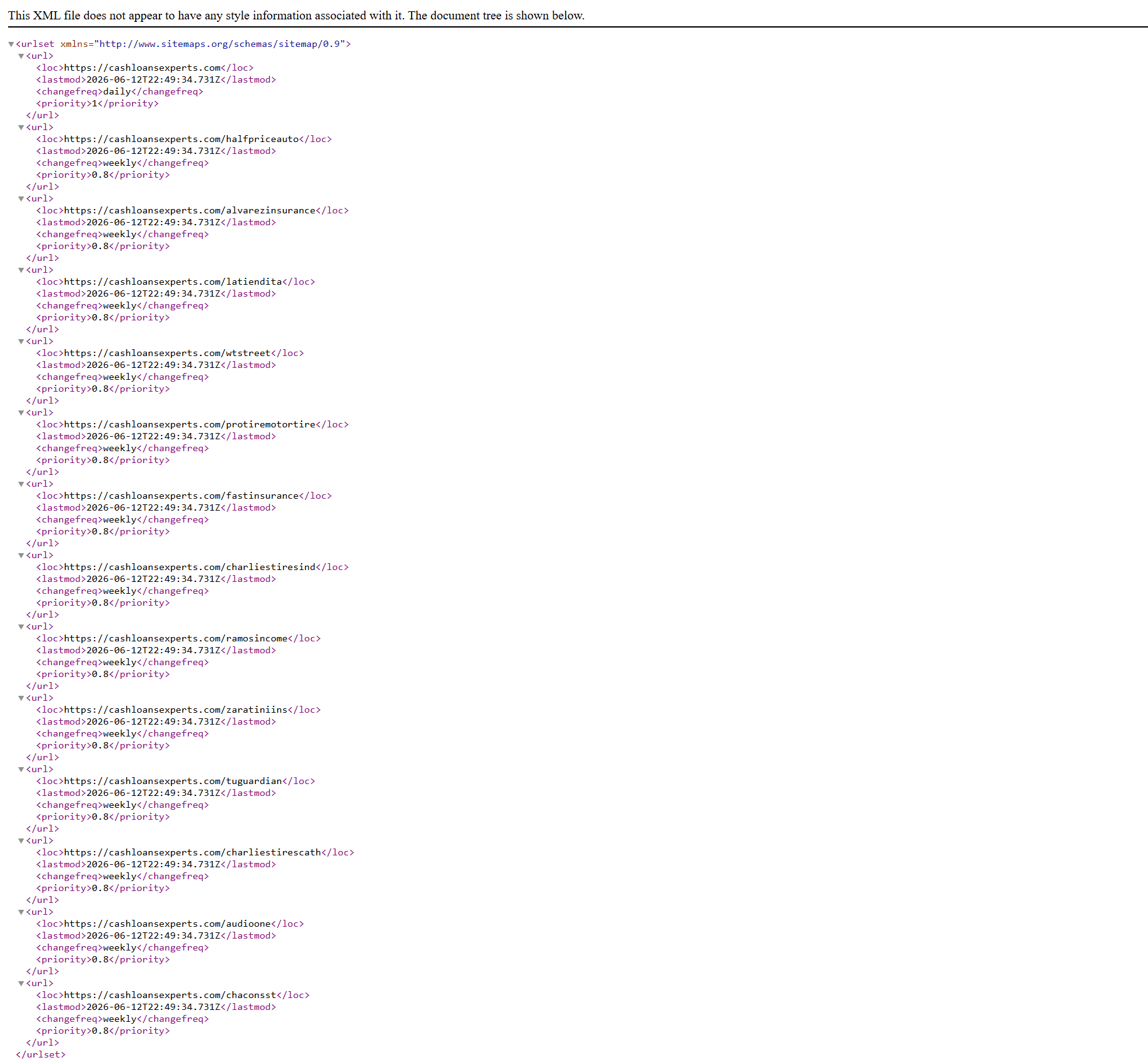 Dynamic XML sitemap showing programmatic partner location routing